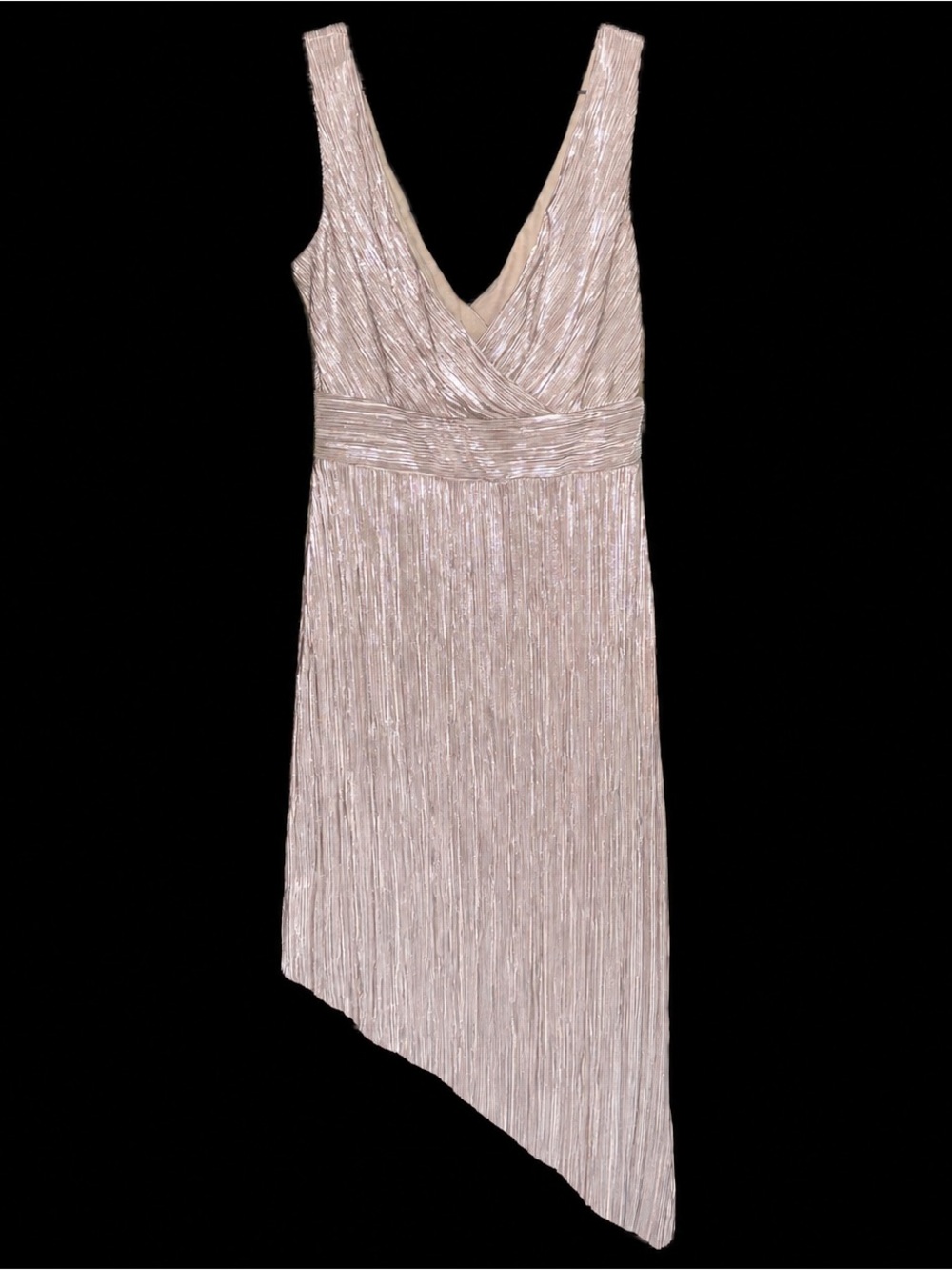 VENUS Metallic Pleated Asymmetrical Wrap Dress-XS Nude Gold Shimmer
